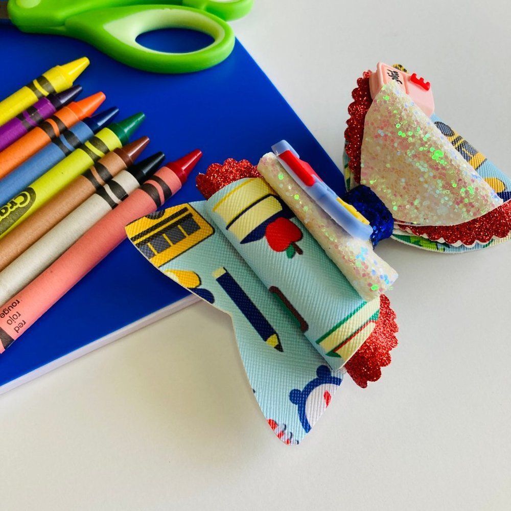 BACK to SCHOOL Hair Bow Clip for Girls Handmade NEW - Picture 4 of 5